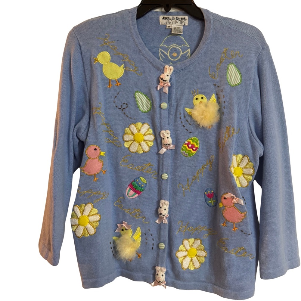 Jack B. Quick Vintage Blue 3D Easter Womens Sweater Size M